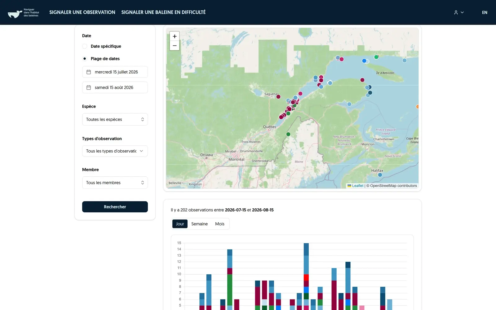 Application de science participative pour l’observation des baleines